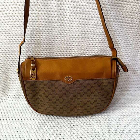 Gucci Vintage 70s Era Micro GG Monogram Crossbody Tan Canvas PVC Crossbody Bag - Picture 9 of 16